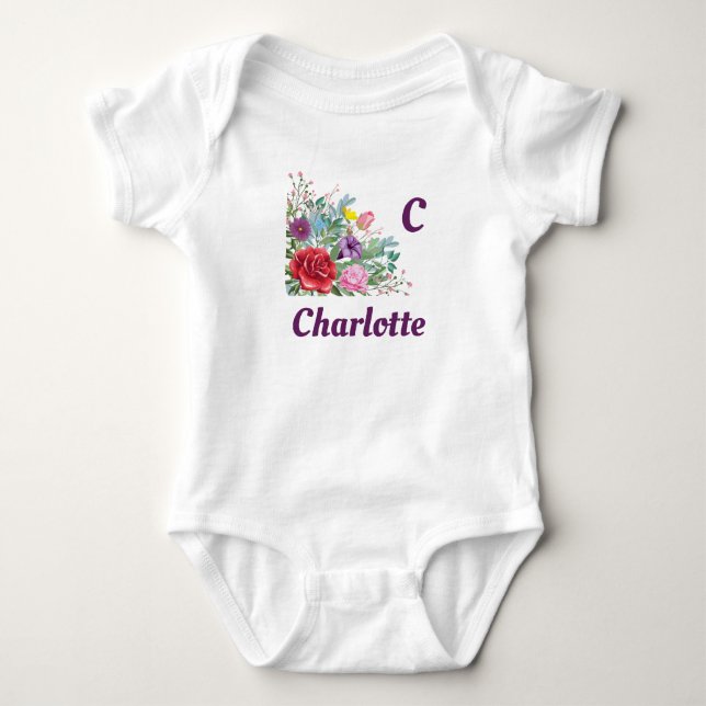 Body C Charlotte Personnaliser Nom de la lettre, Fleurs (Devant)