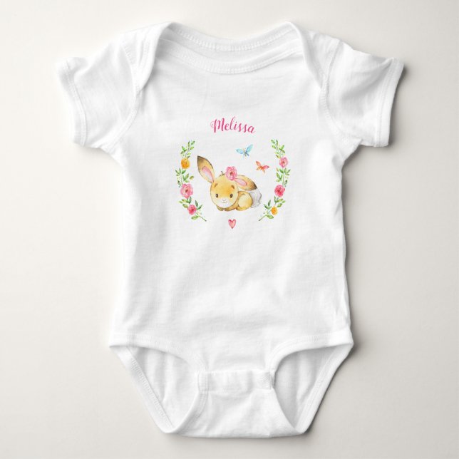 Body Cadeau de Baby shower de lapin de bois personnalis (Devant)