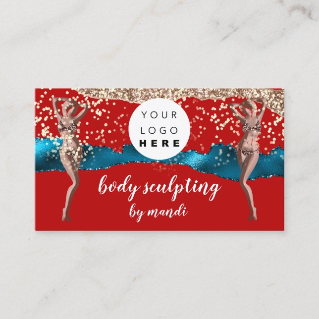Body Care Fashion Logo QRCode Rose Red Blue Bikini Visitenkarte (Vorderseite)