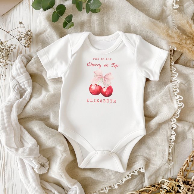 Body Cerise mignonne sur le dessus Bow rose Bow Bodysui (Cute She is the Cherry on Top Bodysuit)