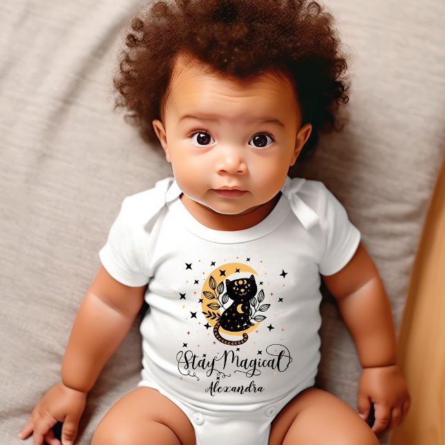Body Chat noir personnalisé "Restez magique" (Personalized "Stay Magical" Black Cat Baby Bodysuit)
