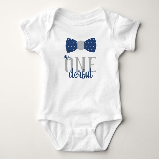 Body Chemise d'anniversaire Mr ONEderful en bleu et gri (Devant)
