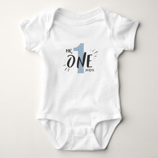 Body Chemise de naissance Mr Onederful Anniversaire Ble (Devant)