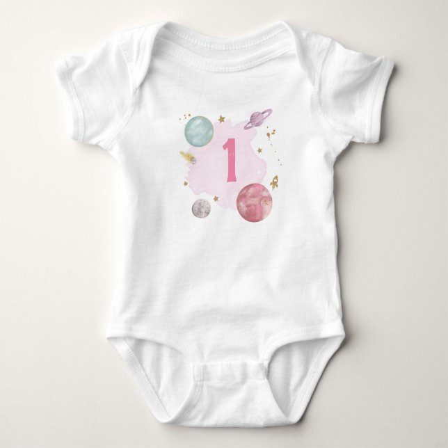 Body Chemise Fille Premier Anniversaire Planètes Galaxi (Devant)