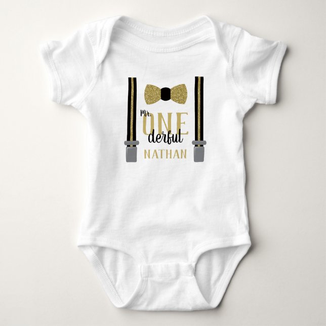 Body Chemise Mr ONEderful anniversaire en noir et or fa (Devant)