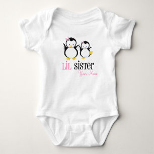 Body Chemise rose personnalisée Little Sister Penguin
