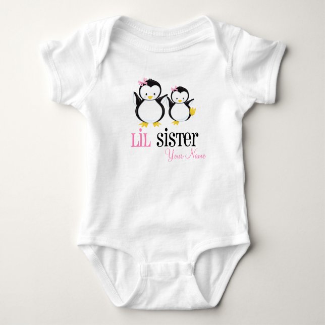Body Chemise rose personnalisée Little Sister Penguin (Devant)