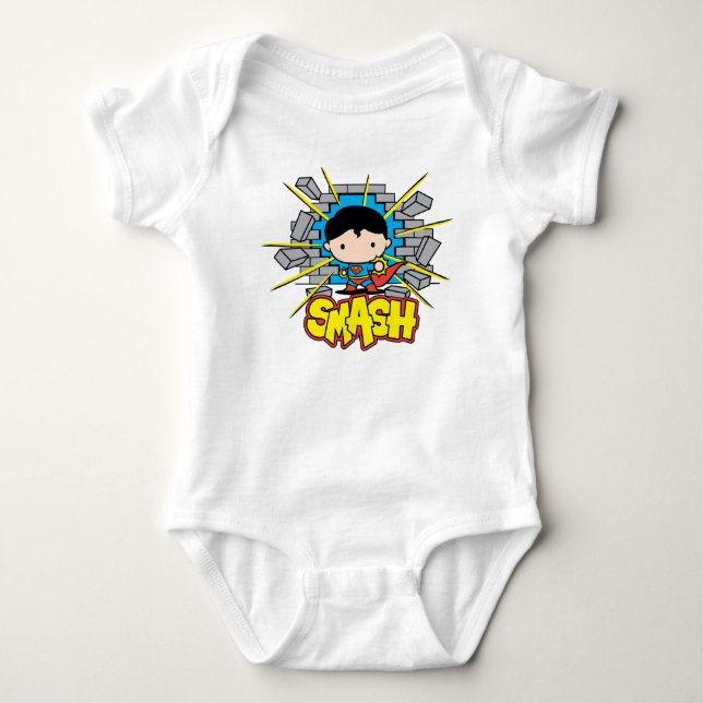 Body Chibi Superman Frappant À Travers Un Mur De Brique (Devant)