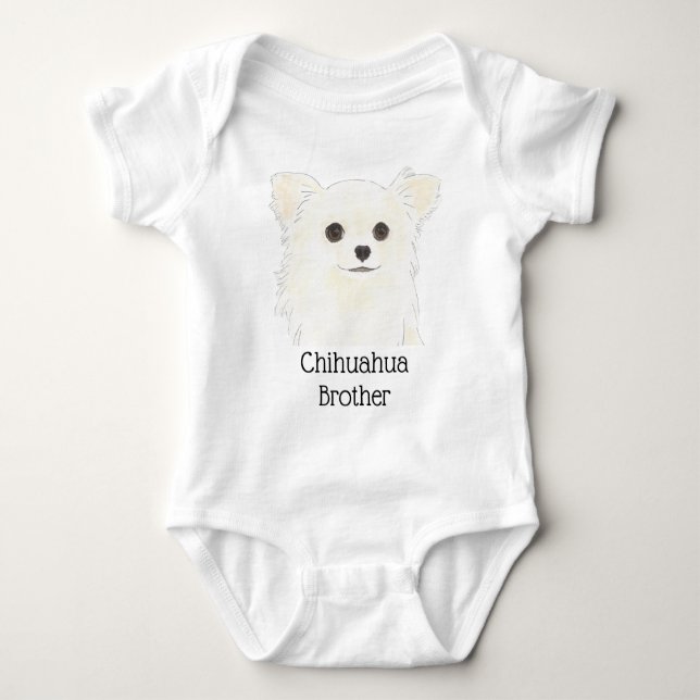 Body Chien Chihuahua personnalisé blanc aux longs poils (Devant)