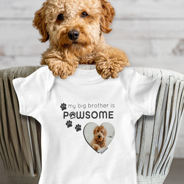 Body Chien cousu Big Brother ou Big Sister Photo person (Custom photo bodysuit for a baby with a dog big sister or dog big brother who is pawsome)