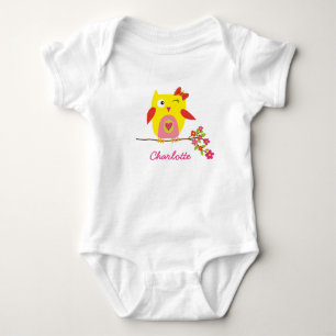 Body Chouette mignonne personnalisée avec fleurs roses