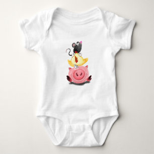 Body Cochon poulet et souris amis Funny Baby Bodysuit