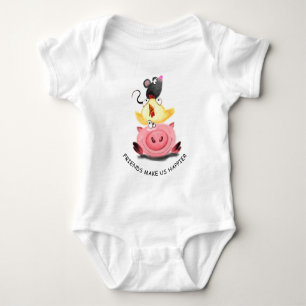 Body Cochon poulet et souris amis Funny Baby Bodysuit