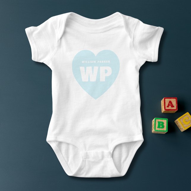Body Coeur bleu Monogramme Nouveau-né tenue personnalis (Créateur téléchargé)