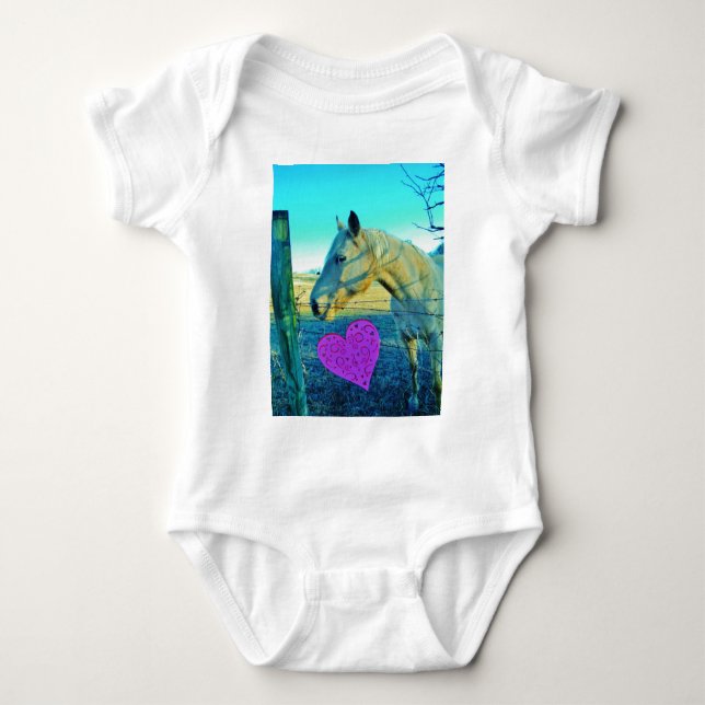 Body Coeur rose et Cheval jaune (Devant)