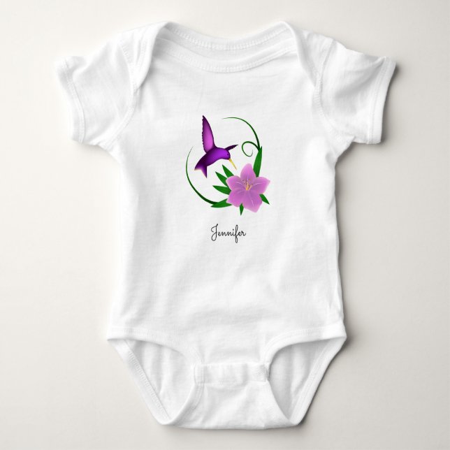 Body Colibri avec chemise de bébé à fleurs roses (Devant)