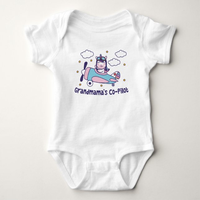 Body Copilote de grand-maman - Avion licorne (Devant)