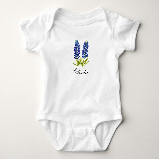 Body Couleur d'eau Bluebonnets Floral Girly Bodysuit bé (Devant)