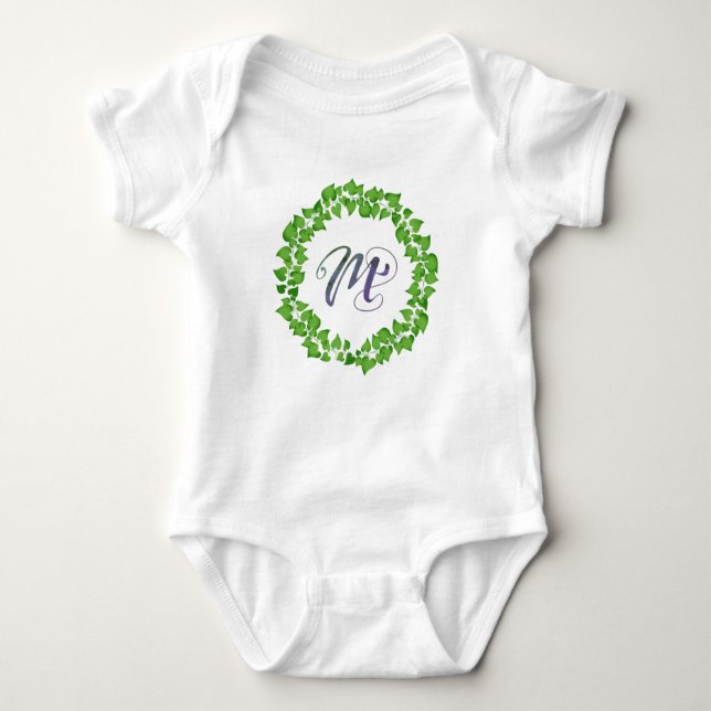 Body Couronne de feuillage vert boho initiale M mignonn (Devant)