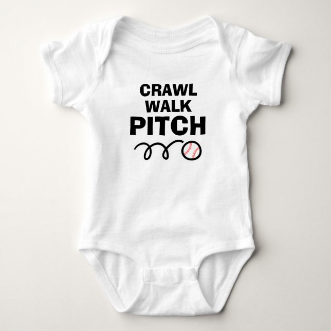 Body CRAWL WALK PITCH drôle de baseball baby bodysuit (Devant)