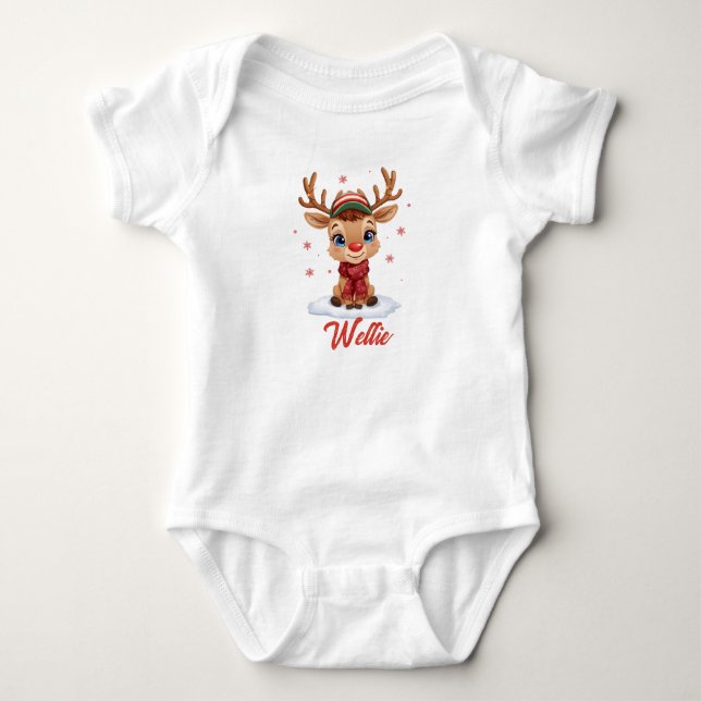 Body Custom Reindeer Christmas Baby Bodysuit Name (Devant)
