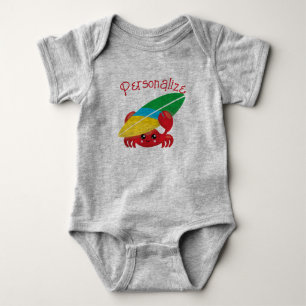 Body Cute Baby Crab avec Surfboard Rouge Personnalisé