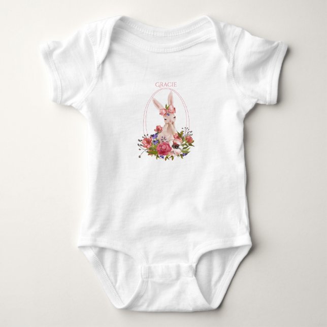 Body Cute Bois Animal Bunny Floral Aquarelle Nom (Devant)