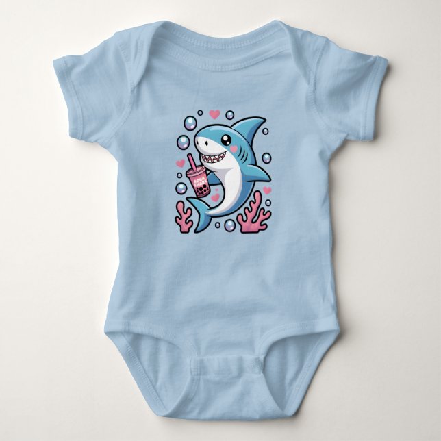 Body Cute Kawaii Bleu Requin Pink Bubble Thé (Devant)