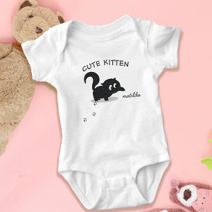 Body Cute Kitten Chat Noir Fille Nom Bébé Bodysuit