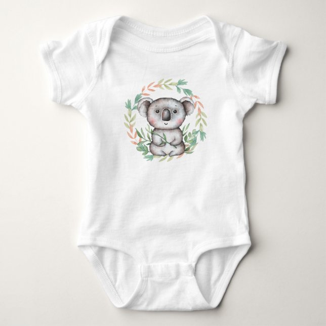 Body Cute Koala Ours Leaf Wreath Baby Bodysuit (Devant)