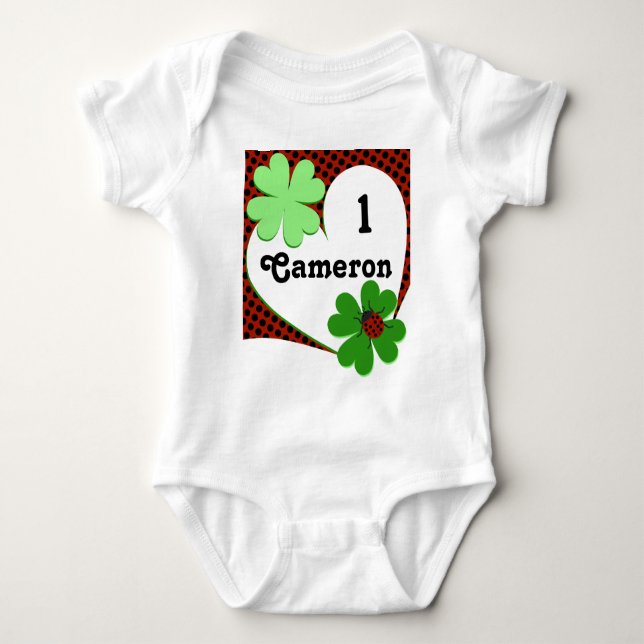Body Cute Lady Bug & Clover Leaf 1er anniversaire bébé  (Devant)