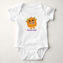Cute Monster Personalized Name Baby Bodysuit 