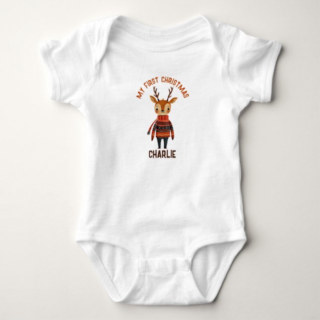Body Cute Reindeer in Ugly Sweater with Name First Xmas (Devant)