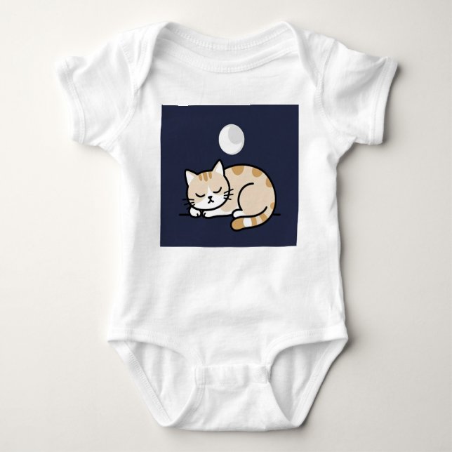 Body Cute Sleeping Cat Moon Baby Bodysuit  (Devant)
