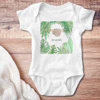 Cute Sloth Baby Jungle Feuille Aquarelle Nom