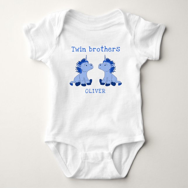 Body Cute Unicorn Twin Brothers Baby Bodysuit avec nom (Devant)