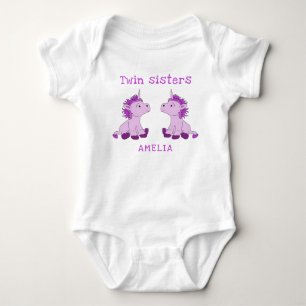 Body Cute Unicorn Twin Sisters Baby Bodysuit avec nom