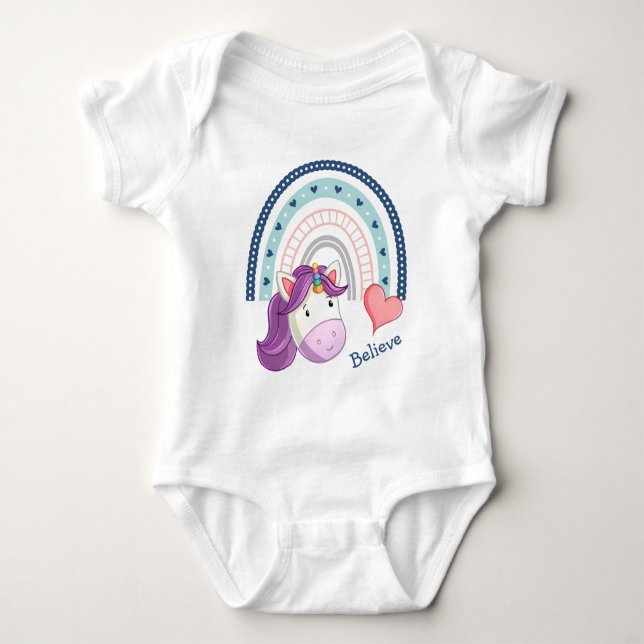 Body Cute Unicorne et Coeur arc-en-ciel (Devant)