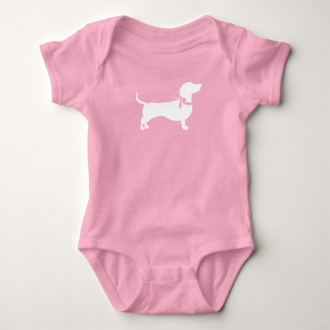 Body Dachshund Wiener Chien Baby shower fille rose (Devant)