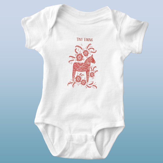 Body Dala suédois Cheval Rouge minuscule Viking (Swedish Dala Horse red and white Tiny Viking baby bodysuit)