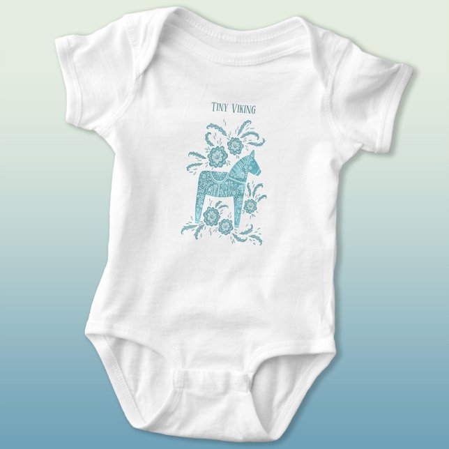 Body Dala suédois Cheval vert minuscule Viking Bodysuit (Tiny Viking Swedish Dala horse baby bodysuit)