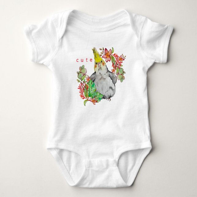 Body Dessin d'aquarelle d'un perroquet de Corella drôle (Devant)