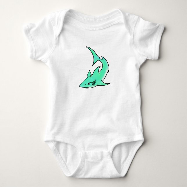 Body dessin souriant requin menthe bleu vert océan anim (Devant)