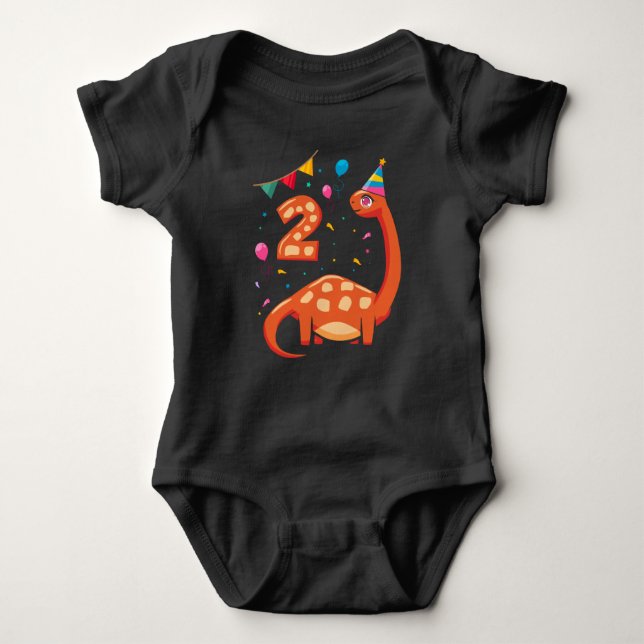 Body Dinosaur 2e anniversaire Chemise garçon 2 ans bébé (Devant)