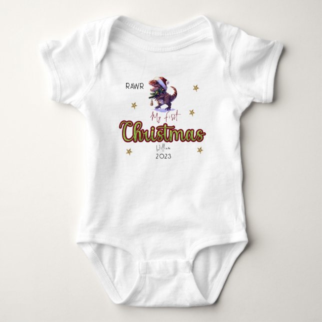 Body Dinosaur personnalisé Rawr Babies Premier Noël (Devant)