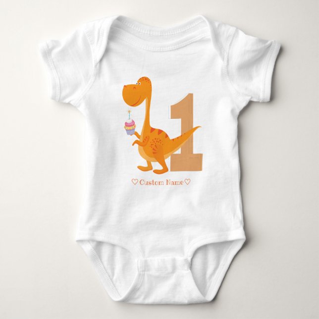 Body dinosaure orange 1er anniversaire Premier annivers (Devant)