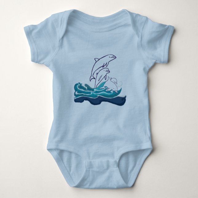 Body Dolphins dans les vagues Baby Jersey Bodysuit, Bla (Devant)