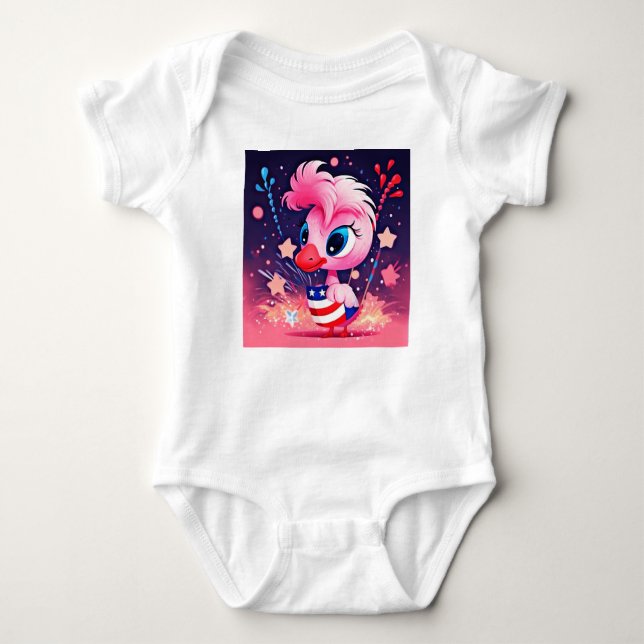 Body Drapeau américain avec Flamant rose Cartoon-69216 (Devant)
