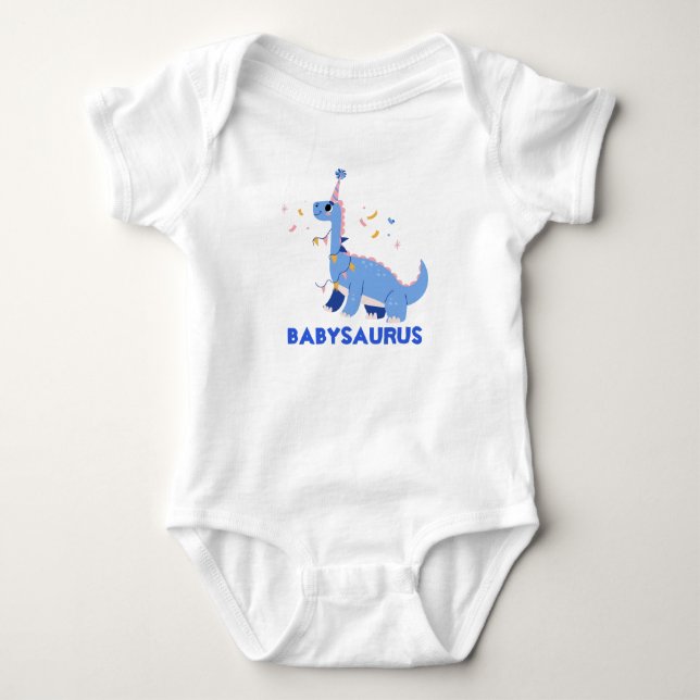 Body Drôle Aquarelle Bleu Dinosaure T-Rex Personnalisé (Devant)
