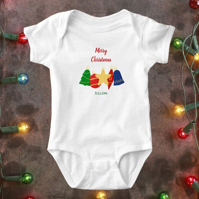 Body Élégante famille d'ornements de Noël rétro (Custom retro Merry Christmas baby bodysuit )